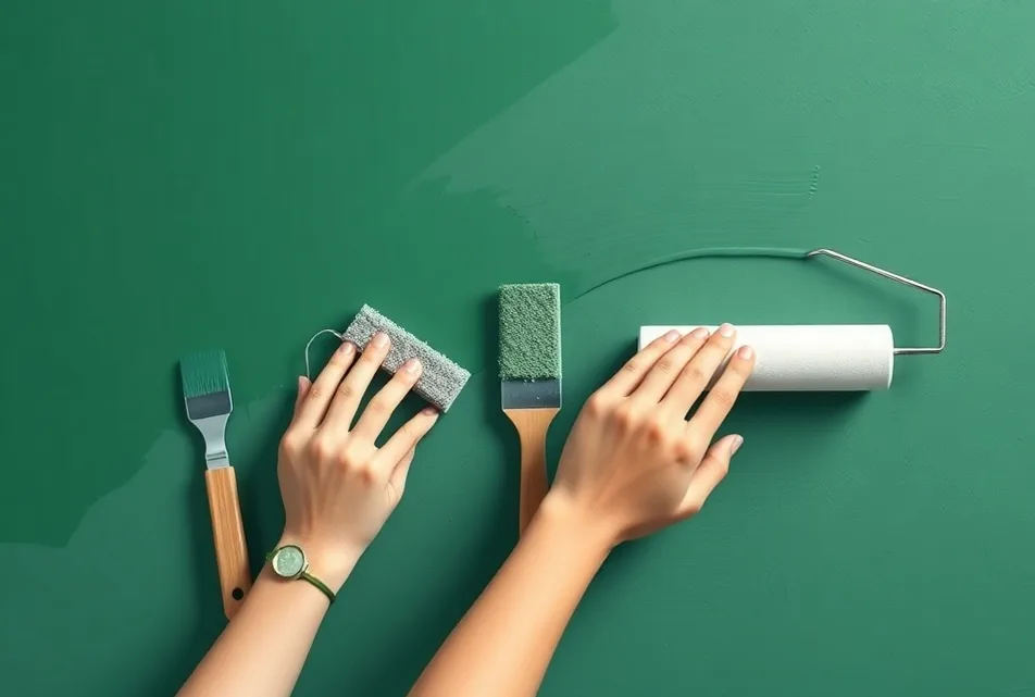 Outils de peinture disposés dans l'ordre des étapes du chantier