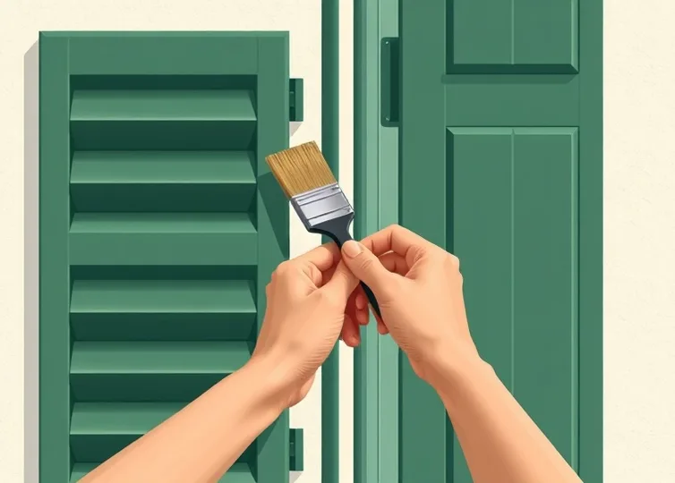 Mise en peinture au pinceau de volets et d'encadrements en bois