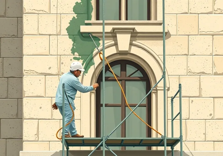 Ravalement de façade en pierre, nettoyage et application d'enduit